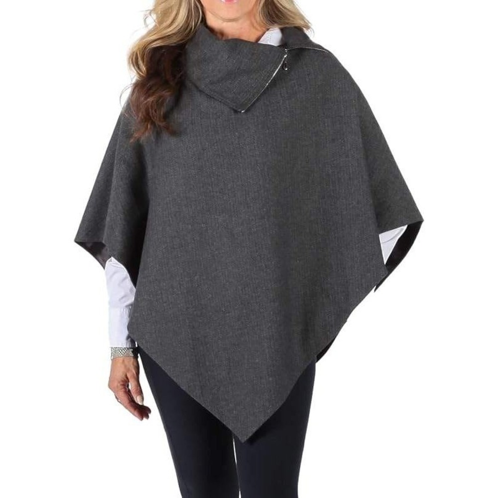Celtic Ranchwear Cowl Neck Grey Tweed Lined Poncho One Size